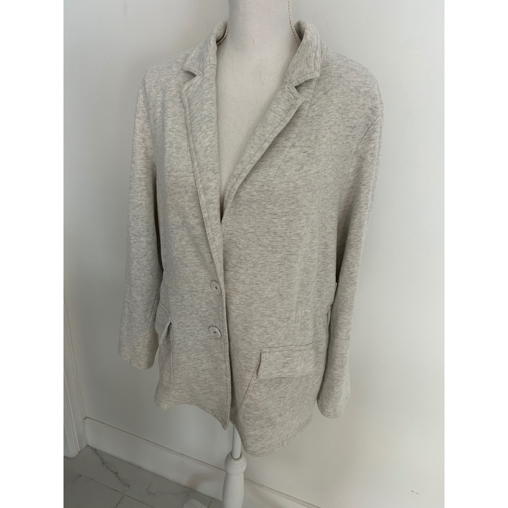 J Jill Gray Knit Blazer/Jacket Drawstring Waist Cotton XL Petite Heather